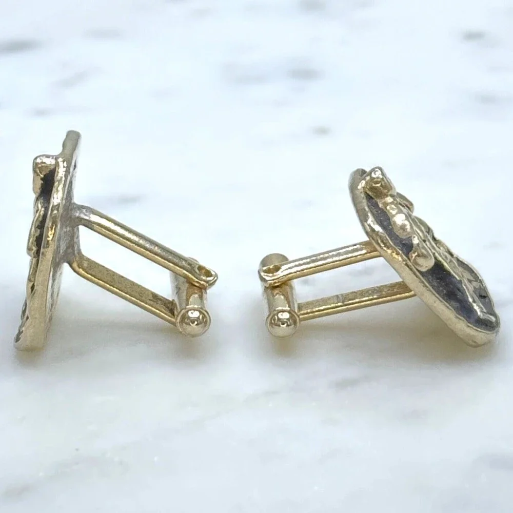 Mens Vintage Bowling Bowler Black & Gold Tone Bullet Back Cufflinks (read)
